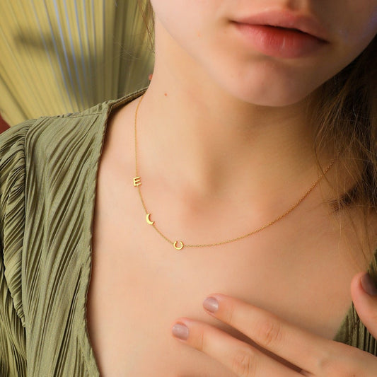 Side Name Necklace - Initial Necklace - Personalized Letter Necklace - Mother Gifts - Gifts for Her- Birthday Gift - Christmas Gift