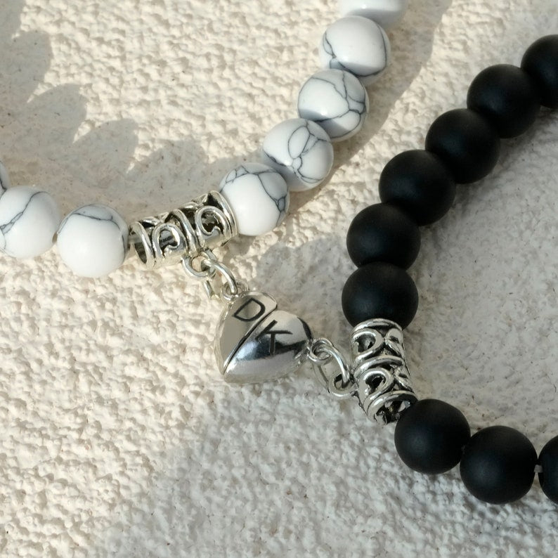 Custom Couple Initial Magnetic Bracelet, Engraved Initial Bracelet, Valentine's Day Gift, Gift for Girlfriend, Gift for Boyfriend