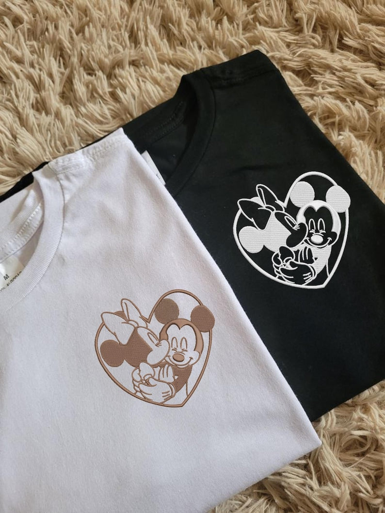 Mickey and Minnie Personalized Matched Embroidered T-Shirt, Mickey and Minnie custom embroidery hoodie, Disney custom t-shirt, couple shirt