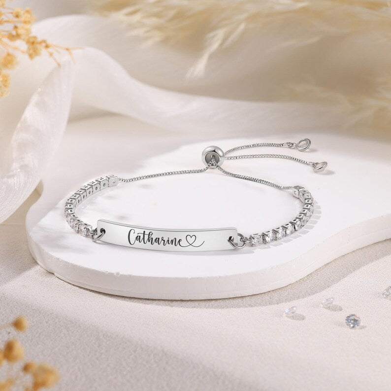 Personalised Name Bracelet Engraved Bracelet Gift for her Personalized Human Eye Bracelet Long Distance bracelets Date and Name Bracelets