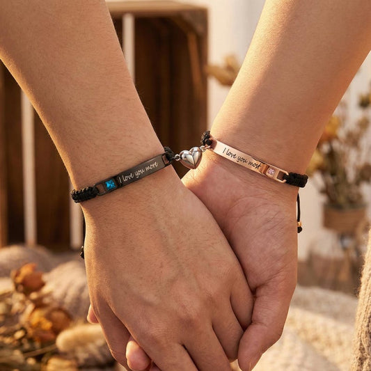 His Hers bracelet set Custom bar bracelet matching Jewelry Couple Engraving Heart magnetic Long Distance Gifts