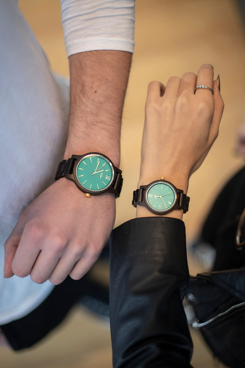 Engraved Zebra Wood Couple’s Watch, Couples Matching Gift, Men and Women Wood Watch, Christmas Gifts, Personalized Wood Watch, Wedding Gift