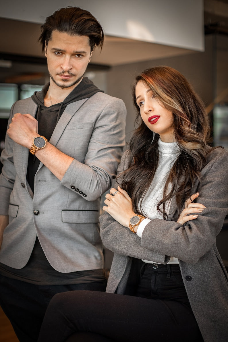 Engraved Zebra Wood Couple’s Watch, Couples Matching Gift, Men and Women Wood Watch, Christmas Gifts, Personalized Wood Watch, Wedding Gift