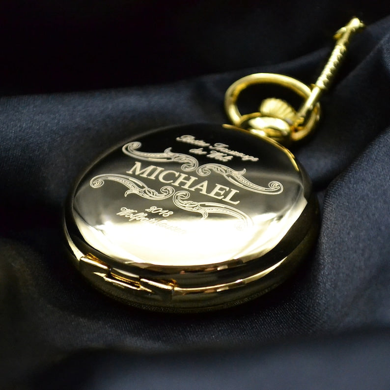 Pocket watch with engraving Watch with initials Gift for baptism Communion Wedding gift Best man Bridesmaid
