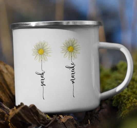 Personalized enamel or ceramic flower mug with name, spring decoration, friendship mug, wedding anniversary, Valentine's Day coffee mug