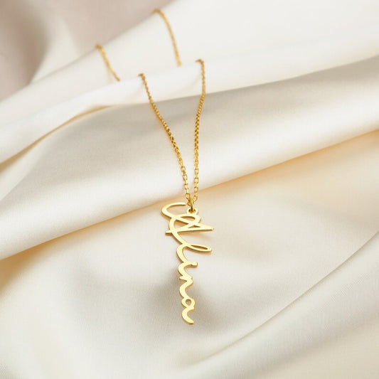 Vertical Name Necklace Cursive | Personalized Jewelry | 925 Silver Accessory Signature Christmas Gift