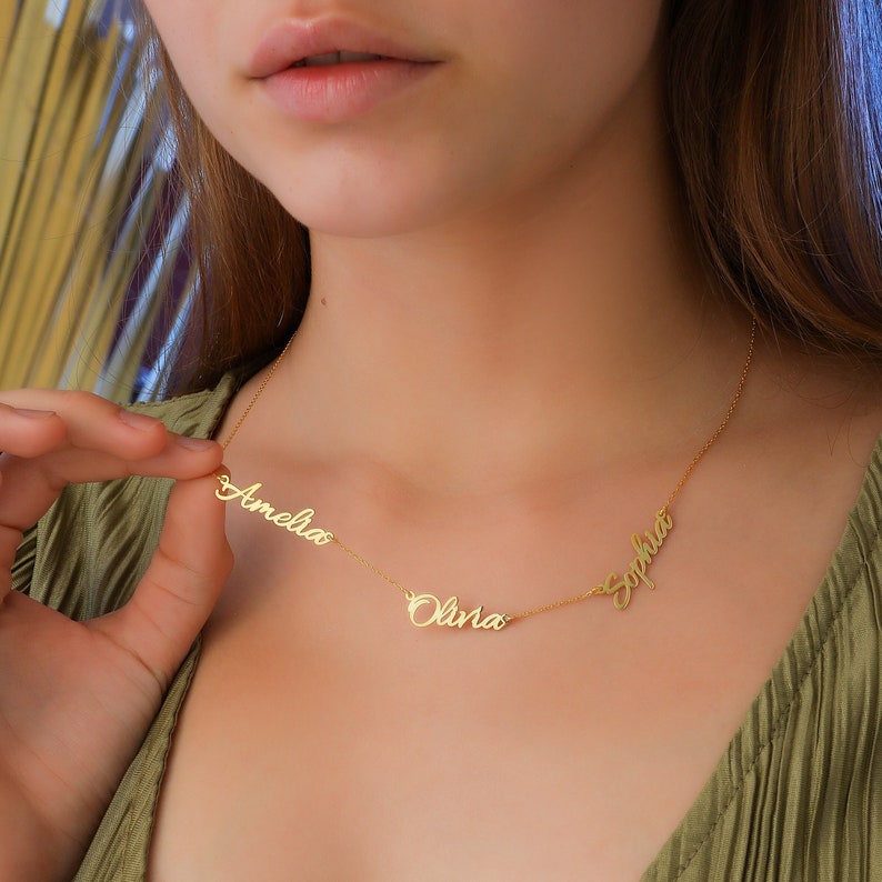 Personalized Dainty Name Necklace 3 Names made of 925 Sterling Silver Mom Family Necklace with Children's Names Christmas Gift