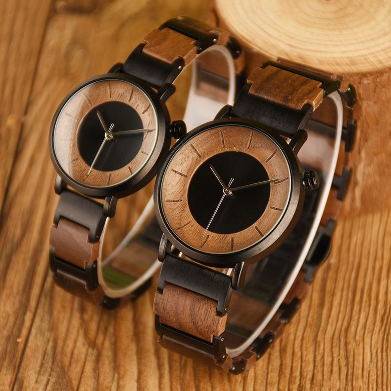 Couple Watch, Customized Wood Watch, Walnut Couple's Wood Watch, Anniversary Gift, Men and Women Wood Watch, Personalized Wedding Gift