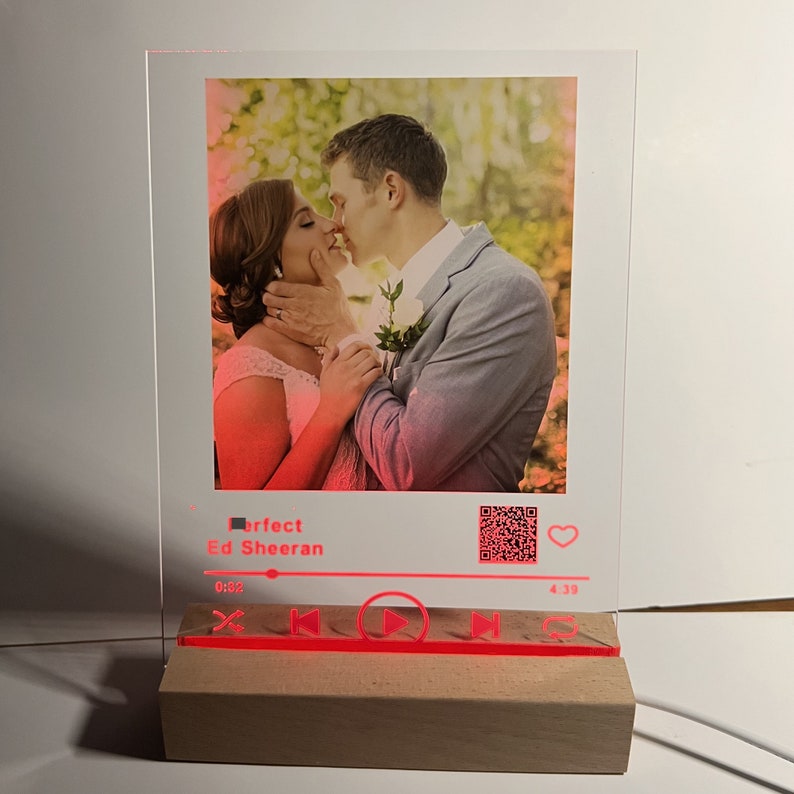 Personalized LED Music & Photo Plaque Night Light, Custom Couple Song Music Plaque Music Art Romantic Gifts, Custom Couple Picture Plaque