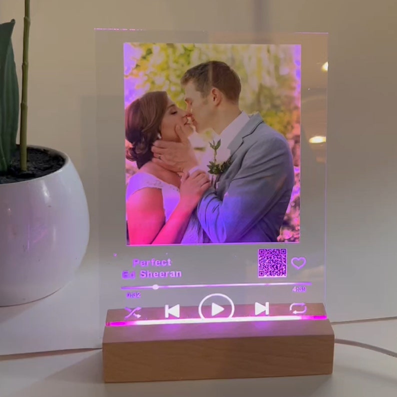 Personalized LED Music & Photo Plaque Night Light, Custom Couple Song Music Plaque Music Art Romantic Gifts, Custom Couple Picture Plaque