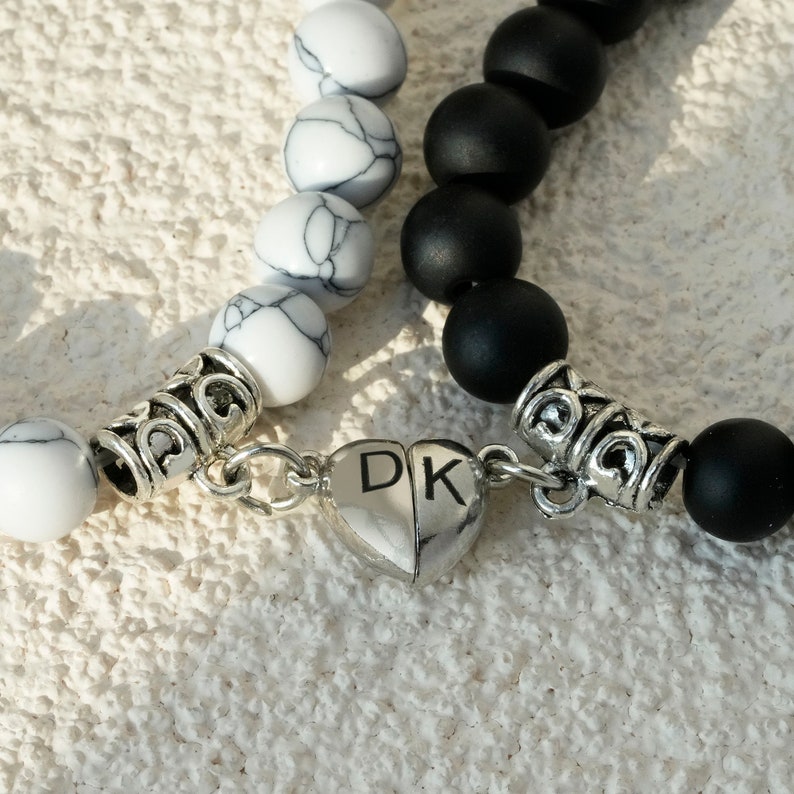 Custom Couple Initial Magnetic Bracelet, Engraved Initial Bracelet, Valentine's Day Gift, Gift for Girlfriend, Gift for Boyfriend