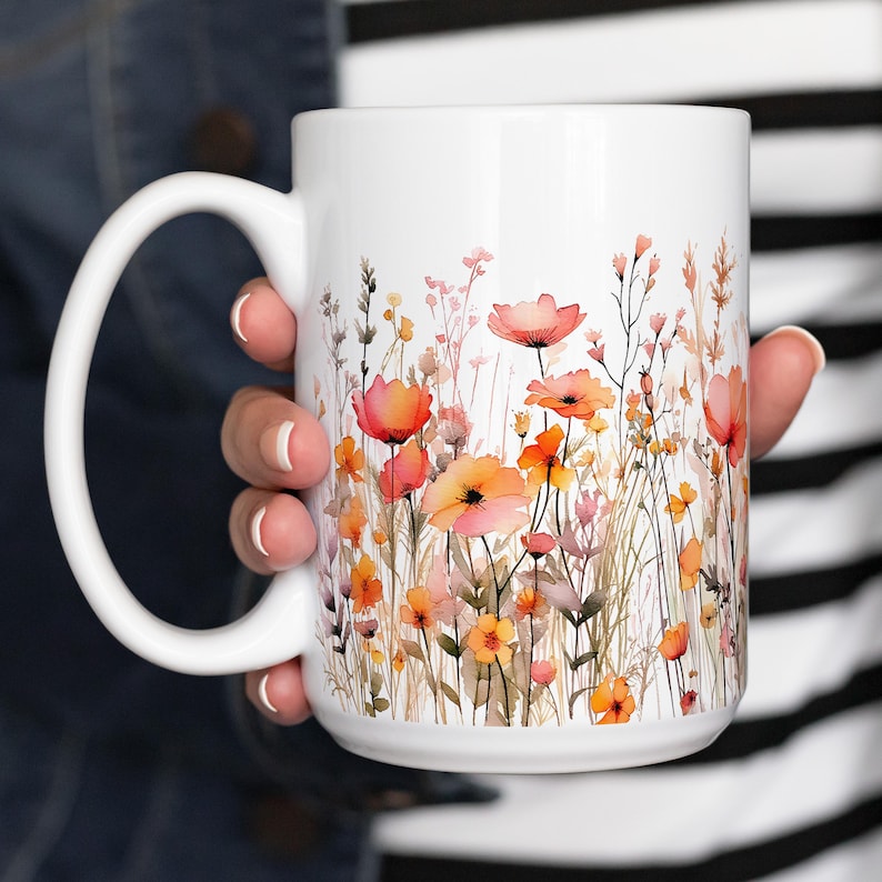 Mug Personalized Personalized Gift Ceramic Mug Watercolor Flowers Gift for Women Best Friend Gift Idea Aunt Colleague