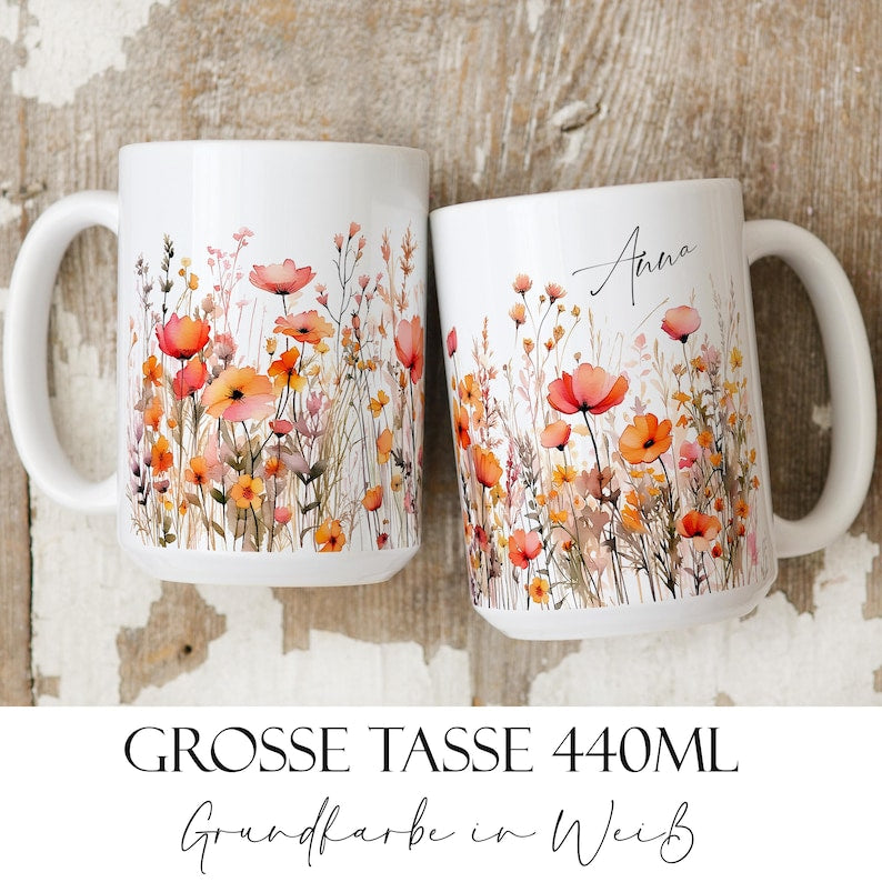 Mug Personalized Personalized Gift Ceramic Mug Watercolor Flowers Gift for Women Best Friend Gift Idea Aunt Colleague