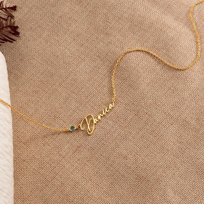Handmade Birthstone Name Necklace, Personalized Name Necklace, Necklace with Birthstone, Christmas Gift for Her, Women Gift for Wedding