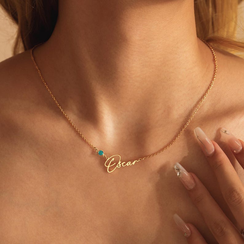Handmade Birthstone Name Necklace, Personalized Name Necklace, Necklace with Birthstone, Christmas Gift for Her, Women Gift for Wedding