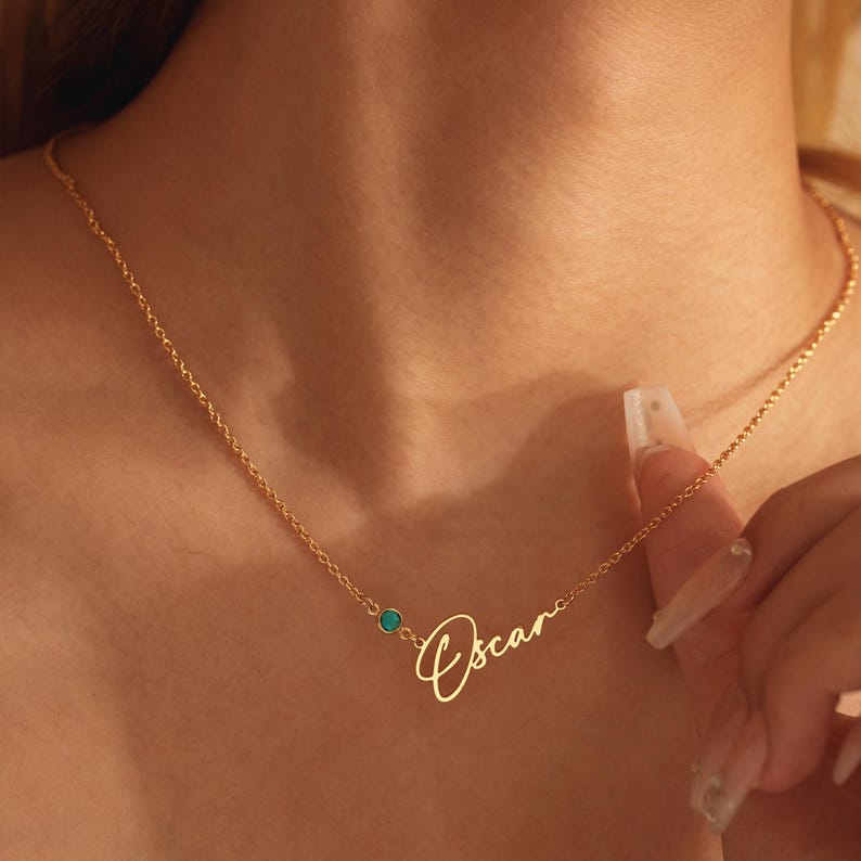 Handmade Birthstone Name Necklace, Personalized Name Necklace, Necklace with Birthstone, Christmas Gift for Her, Women Gift for Wedding