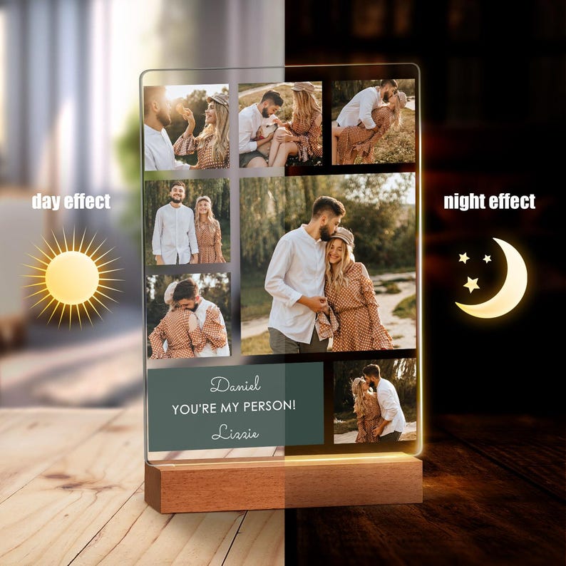 Maverton Personalised LED Photo Frame for woman - LED Decoration with engraving - Photo Frame Lamp for Birthday - Plaque LED for couple