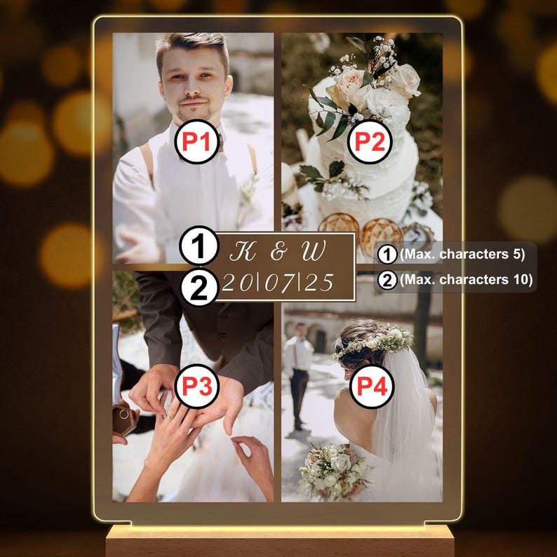 Maverton Personalised LED Photo Frame for woman - LED Decoration with engraving - Photo Frame Lamp for Birthday - Plaque LED for couple