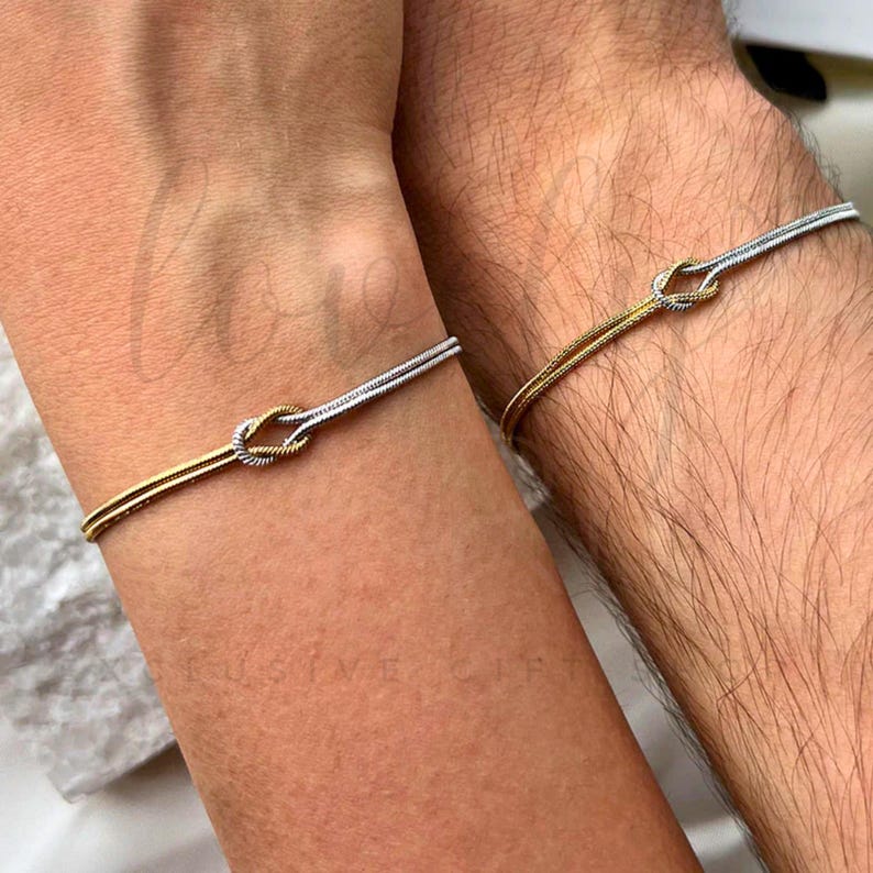 Knot bracelet set, Matching bracelet for couple, Waterproof jewelry chain, His and Her gifts, Long Distance