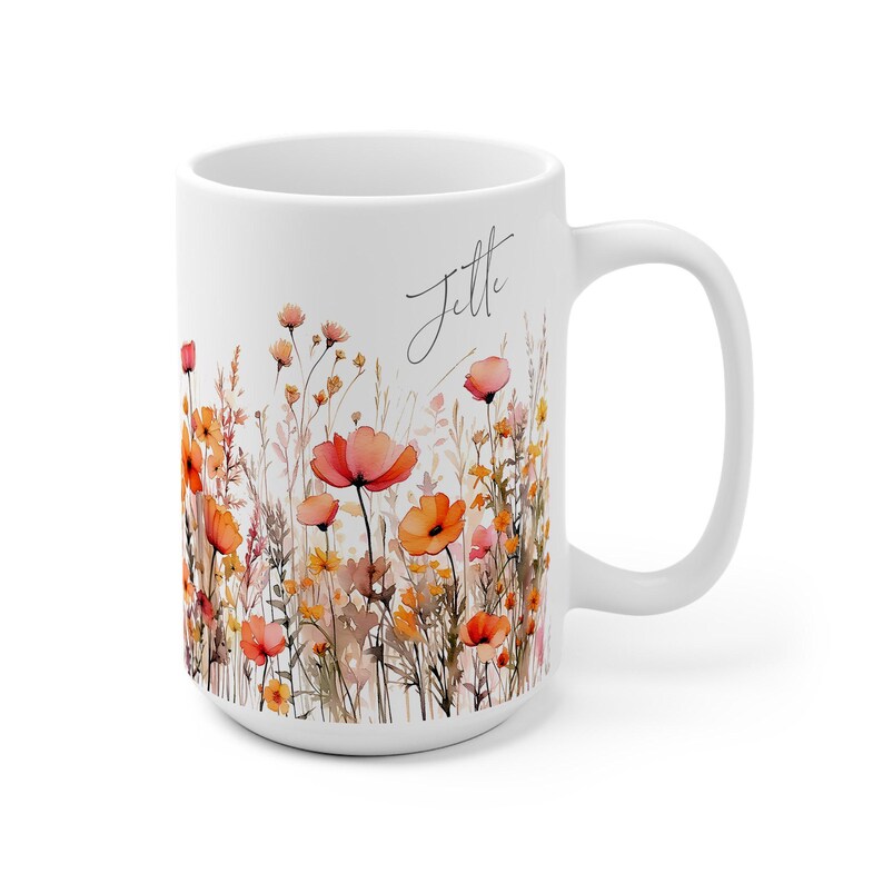 Mug Personalized Personalized Gift Ceramic Mug Watercolor Flowers Gift for Women Best Friend Gift Idea Aunt Colleague