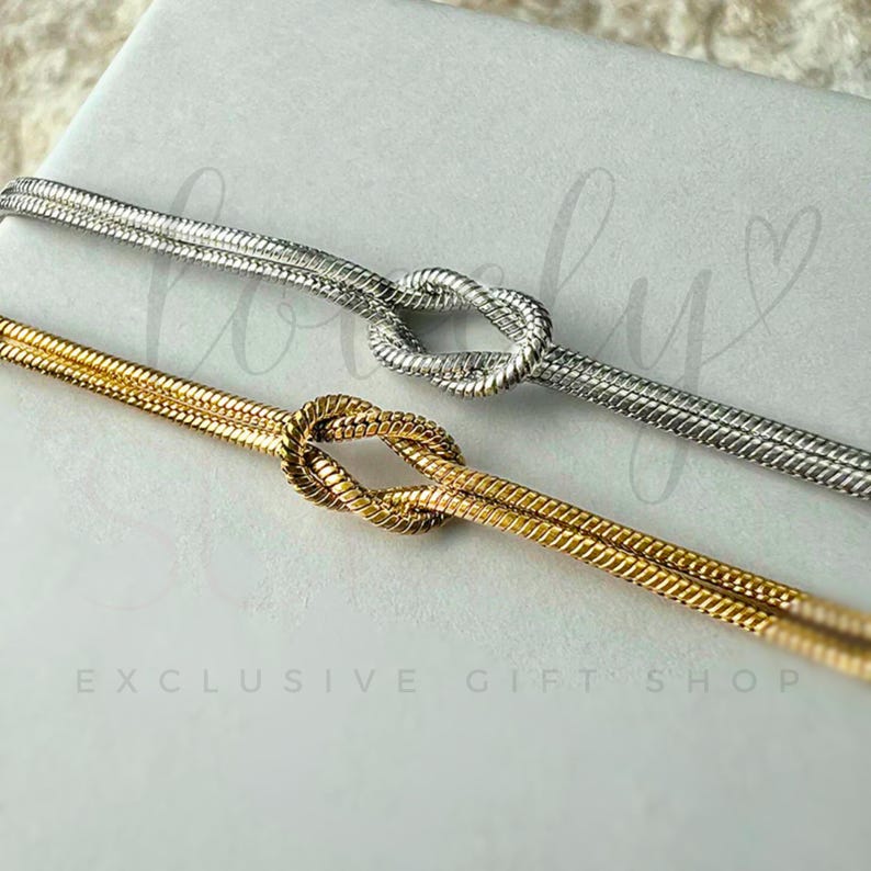 Knot bracelet set, Matching bracelet for couple, Waterproof jewelry chain, His and Her gifts, Long Distance