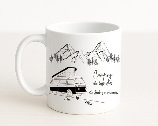 Camping Mug Enamel Ceramic Personalized Gift Couple Motorhome Name Mountains Nature Adventure Mug Printed on Both Sides Outdoor