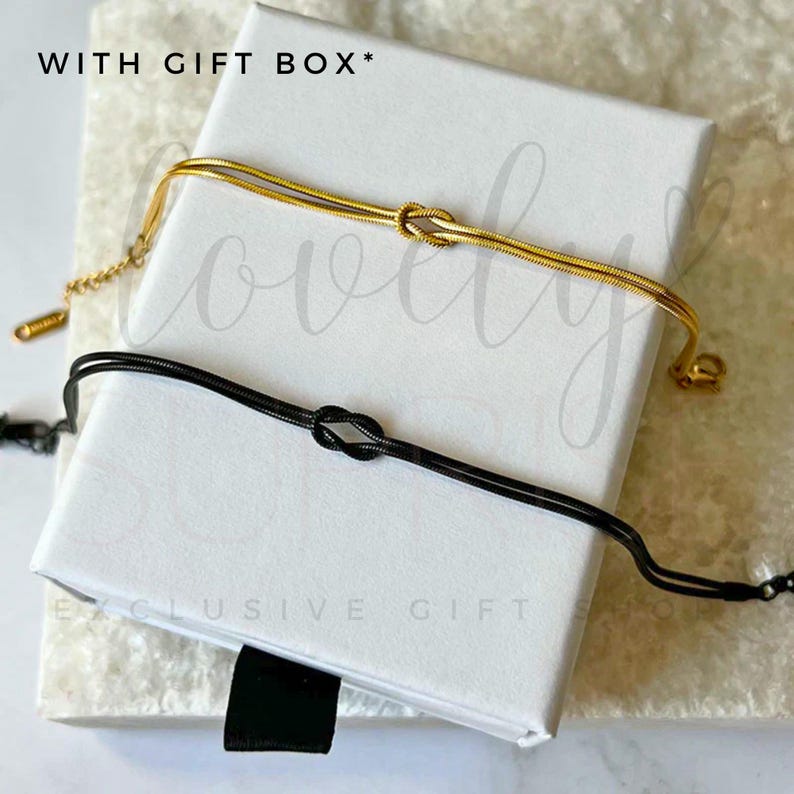 Knot bracelet set, Matching bracelet for couple, Waterproof jewelry chain, His and Her gifts, Long Distance