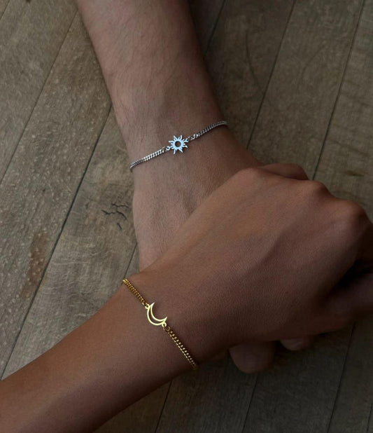 Couples Bracelet Set, Matching Bracelets,Crescent Moon Bracelet,Dainty Sun Bracelet,Sun Bracelet, Sunshine Bracelet, , Best friend bracelet,