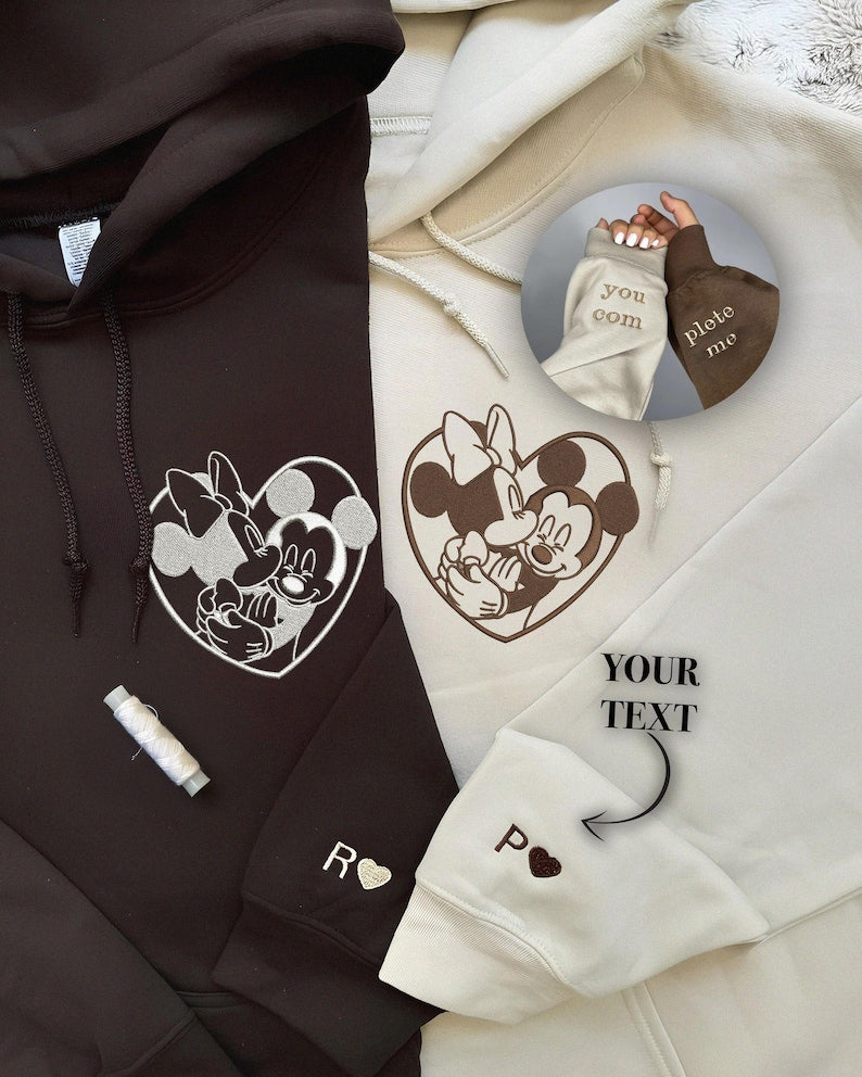 Mickey and Minnie Personalized Matched Embroidered T-Shirt, Mickey and Minnie custom embroidery hoodie, Disney custom t-shirt, couple shirt