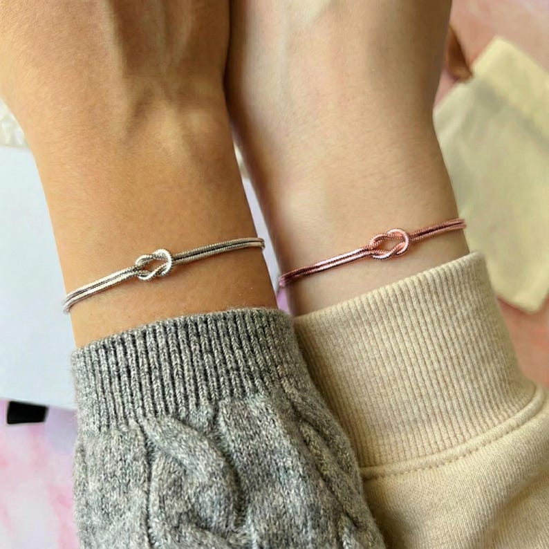 Knot bracelet set, Matching bracelet for couple, Waterproof jewelry chain, His and Her gifts, Long Distance