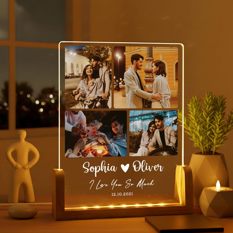 Personalized Couples Gift, Custom Photo Collage LED Light, Valentine, Family, Engagement, Gift for Her, Gift for Him, Best Friends Plaque