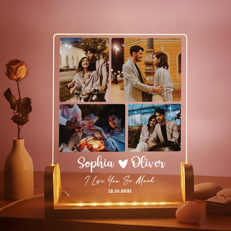 Personalized Couples Gift, Custom Photo Collage LED Light, Valentine, Family, Engagement, Gift for Her, Gift for Him, Best Friends Plaque