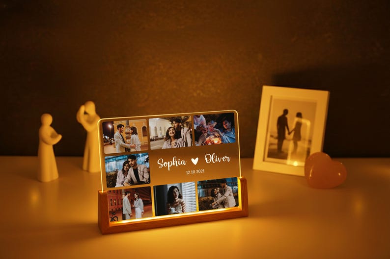 Personalized Couples Gift, Custom Photo Collage LED Light, Valentine, Family, Engagement, Gift for Her, Gift for Him, Best Friends Plaque