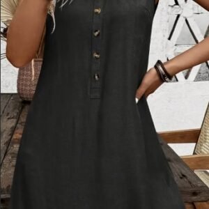 Elegant Women's Round Neck Button-Up Dress