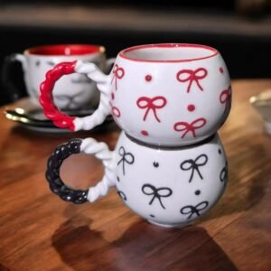 Set Of 2 Ceramic Mugs 145ml For Coffee With Knit Texture
