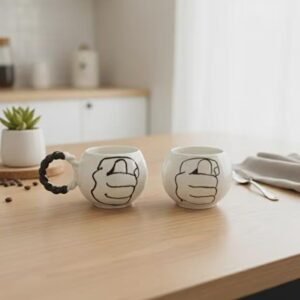 Handmade Ceramic Mug With Bubble Knit Handle Unique Embossed Design Cozy Artisan Coffee Cup