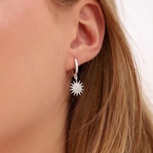 Silver Plated Sun Earrings With White Zircon Stone