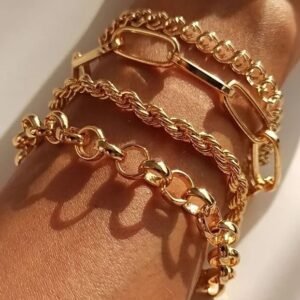 Italian Chain Bracelet Set Four Piece Layered Adjustable Elegant Fashion Jewelry Gift For Her