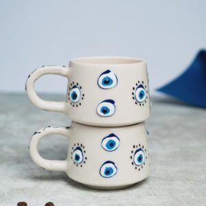 Handmade Ceramic Evil Eye Mug Set For Protection And Style
