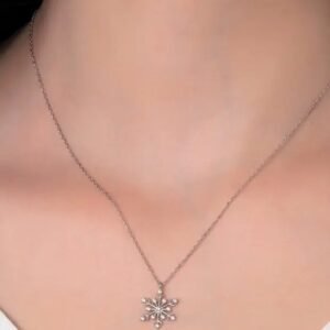 925 Sterling Silver Snowflake Necklace With White Stone