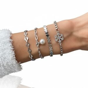 Snowflake Layered Bracelet Set Adjustable Four Piece Stackable Elegant Winter Style Fashion Jewelry Gift For Her