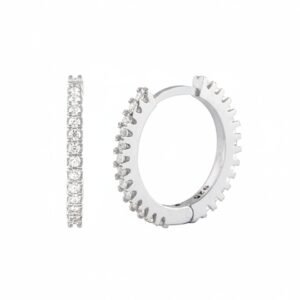 Sterling Silver 15 Mm Half Eternity Zircon Hoop Earrings
