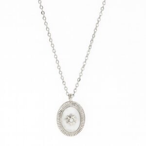 Stainless Steel Silver Stone Flower Necklace For Women