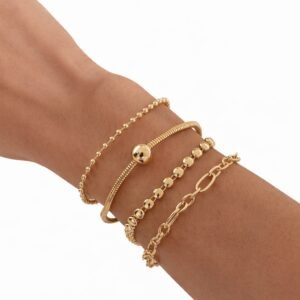 Sport Layered Bracelet Set Adjustable Four Piece Stackable Casual Street Style Fashion Jewelry Gift For Her